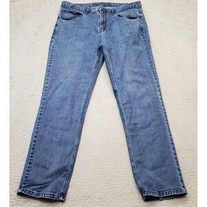 Perry Ellis Jeans Men's 34/30 Blue Denim Solid Mid Rise Dark‎ Wash Straight Fit
